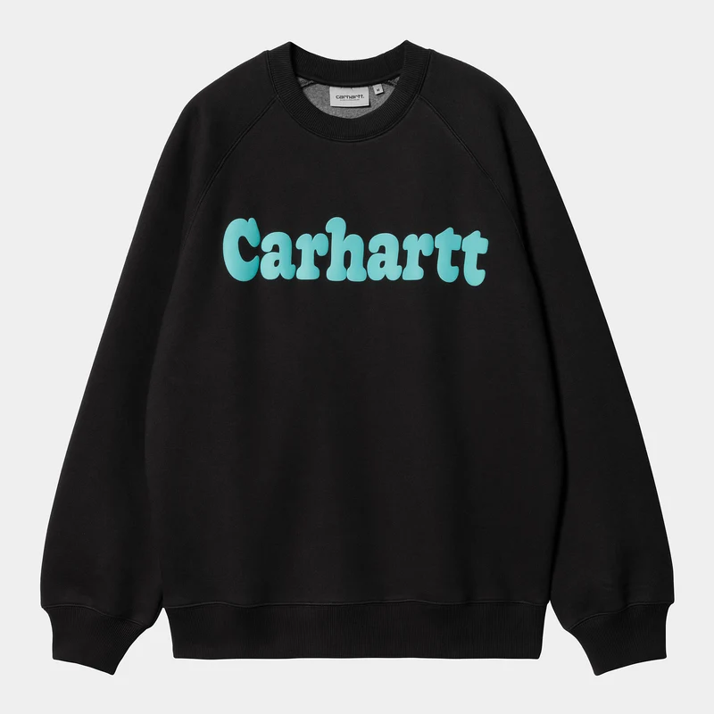 Carhartt WIP Herren Bubbles Sweat Top – Schwarz / Türkis