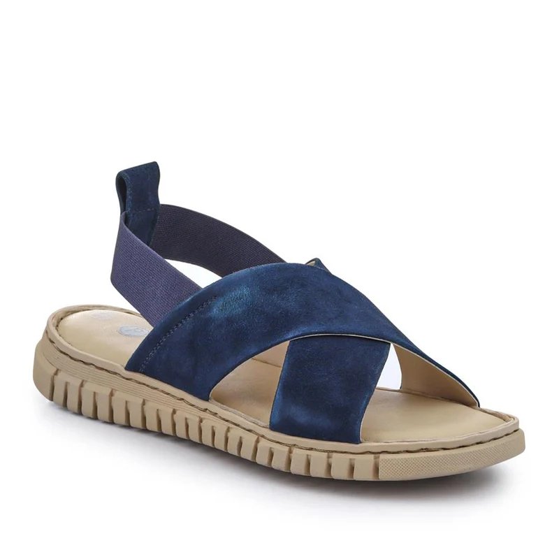 Elasticated Leather Sandals - RNB41006 / 327 239 - Navy