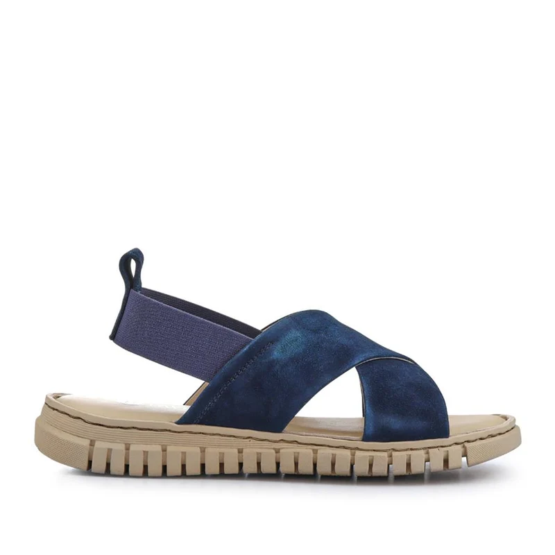 Elasticated Leather Sandals - RNB41006 / 327 239 - Navy
