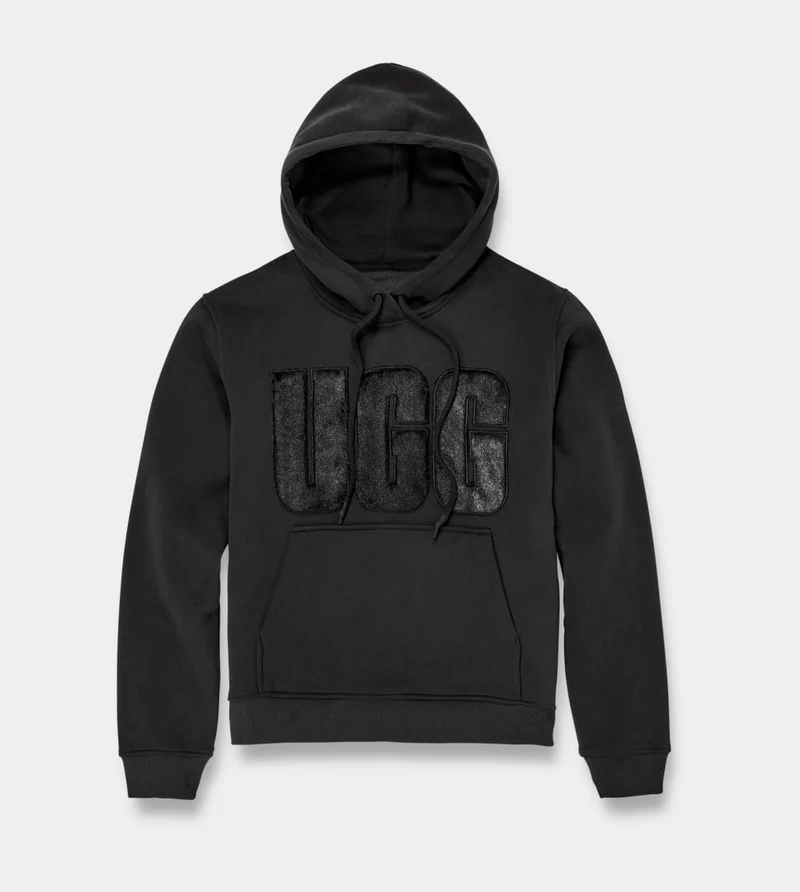 UGG Damen Rey Fuzzy Logo Kapuzenpullover – Schwarz