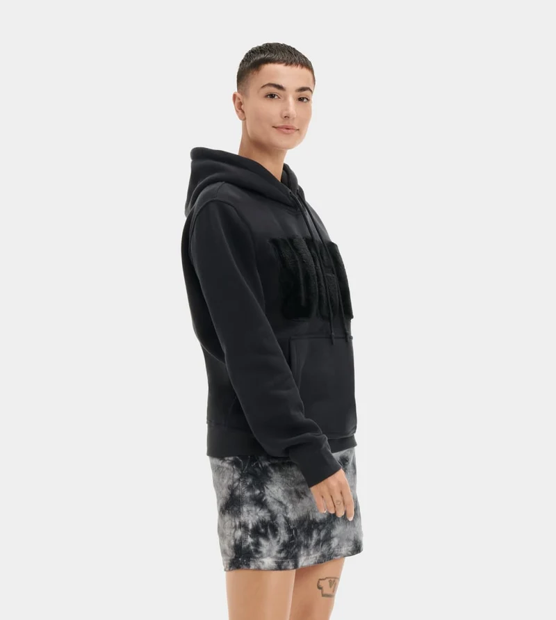 UGG Damen Rey Fuzzy Logo Kapuzenpullover – Schwarz