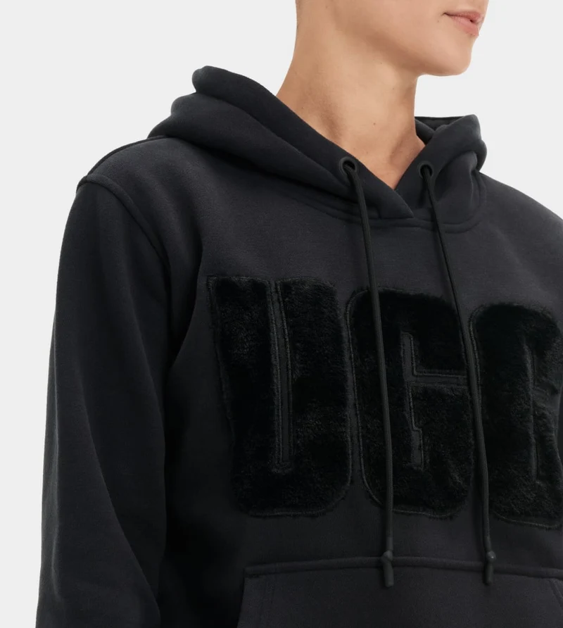 UGG Damen Rey Fuzzy Logo Kapuzenpullover – Schwarz