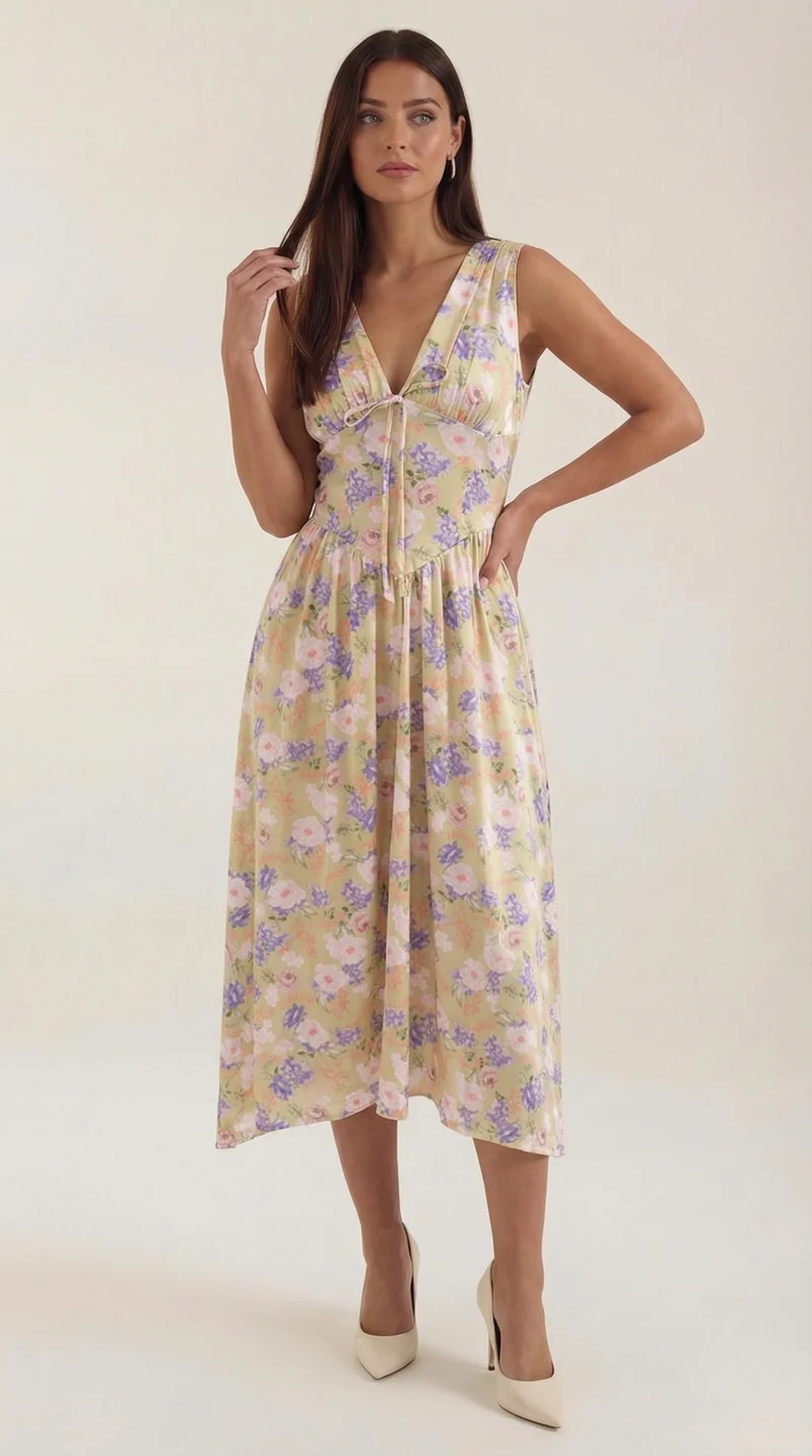 Vestito midi scollo a V Cassiopeia | Elegante abito estivo