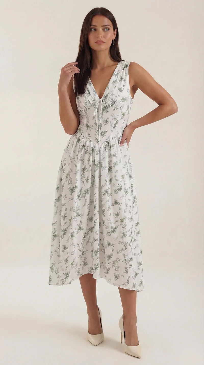 Vestito midi scollo a V Cassiopeia | Elegante abito estivo