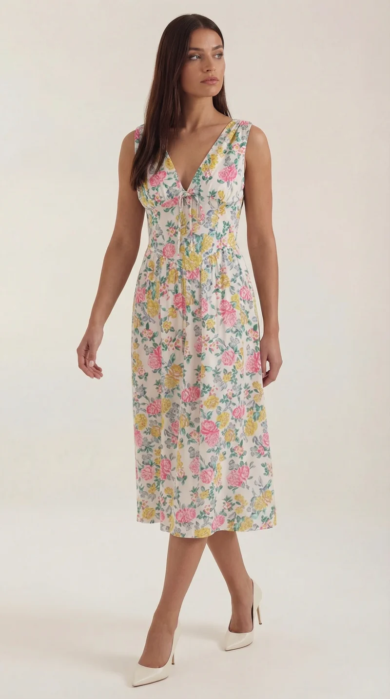 Vestito midi scollo a V Cassiopeia | Elegante abito estivo