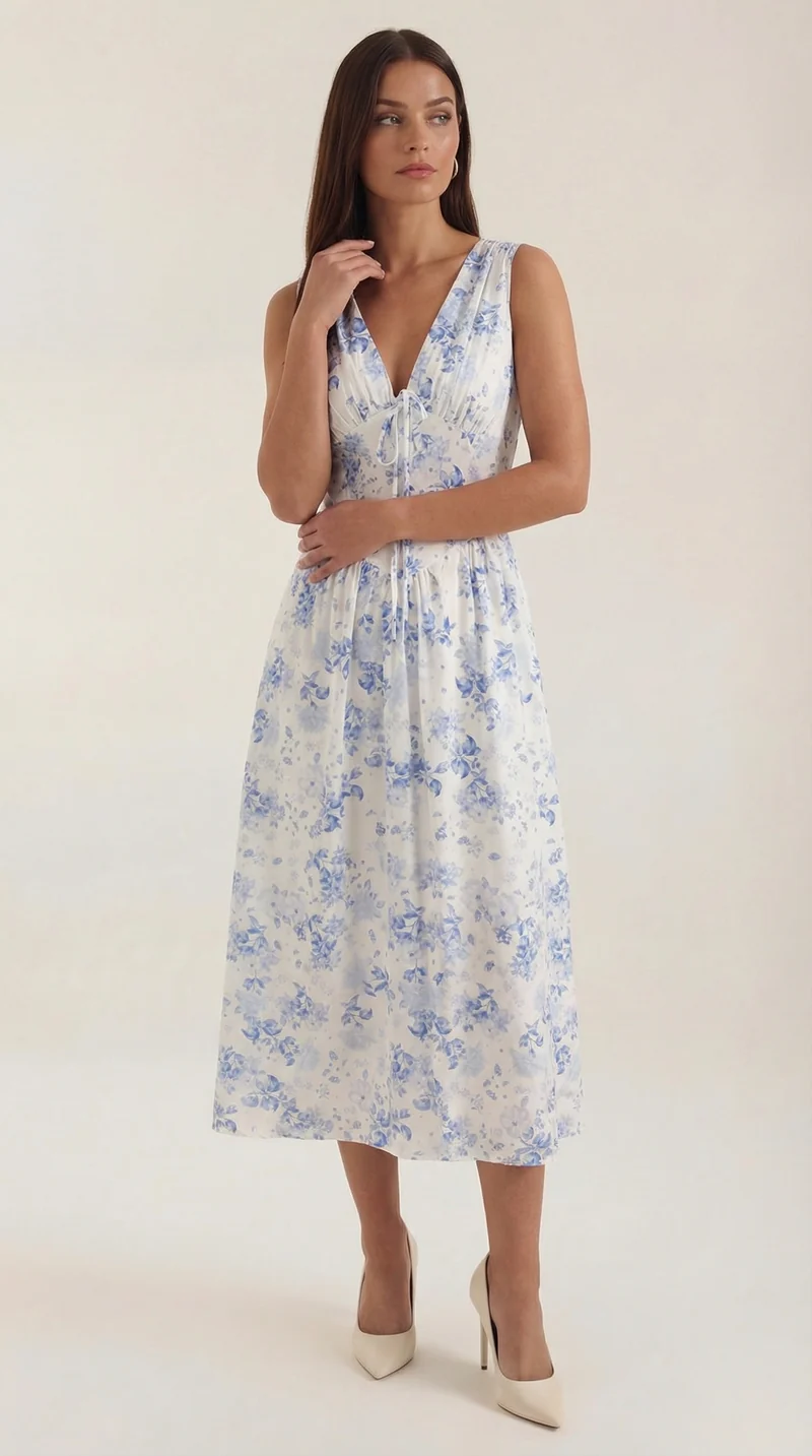 Vestito midi scollo a V Cassiopeia | Elegante abito estivo