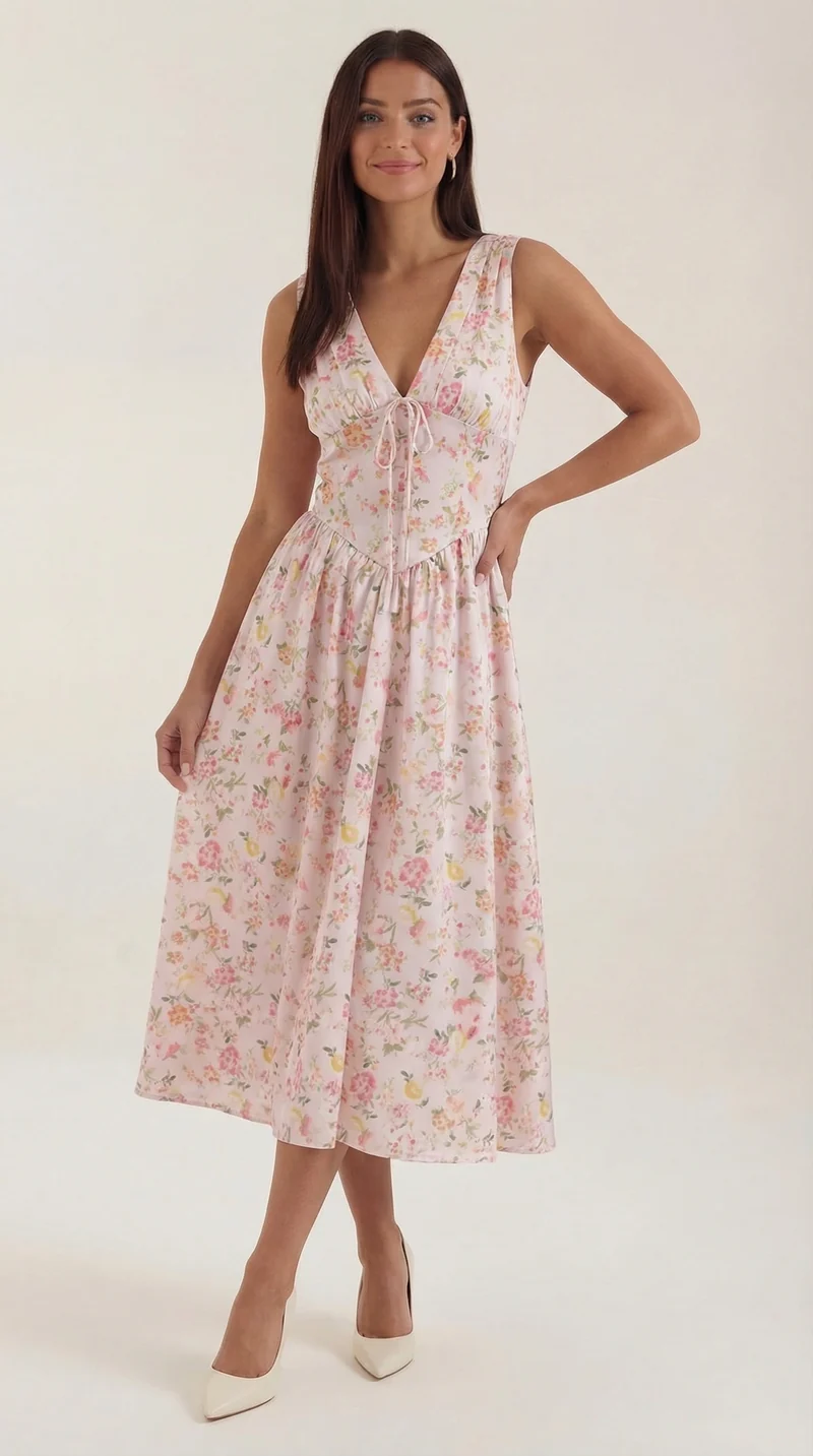 Vestito midi scollo a V Cassiopeia | Elegante abito estivo