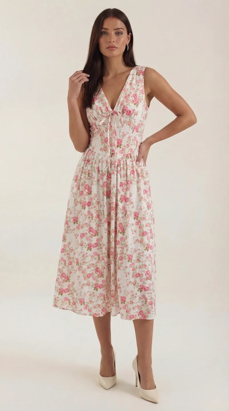 Vestito midi scollo a V Cassiopeia | Elegante abito estivo