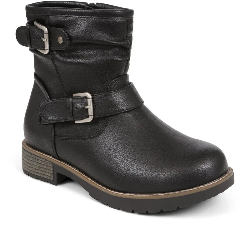 Extra-Wide Fit Buckle Biker Boots - CHRISTY / 324 582 - Black
