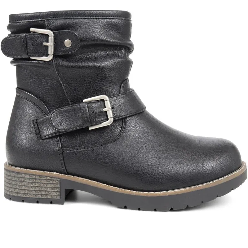 Extra-Wide Fit Buckle Biker Boots - CHRISTY / 324 582 - Black