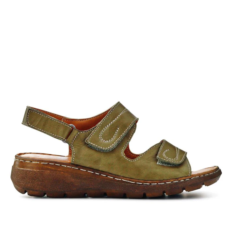 Leather Multi-Touch-Fasten Sandals - LUCK41006 / 327 426 - Khaki
