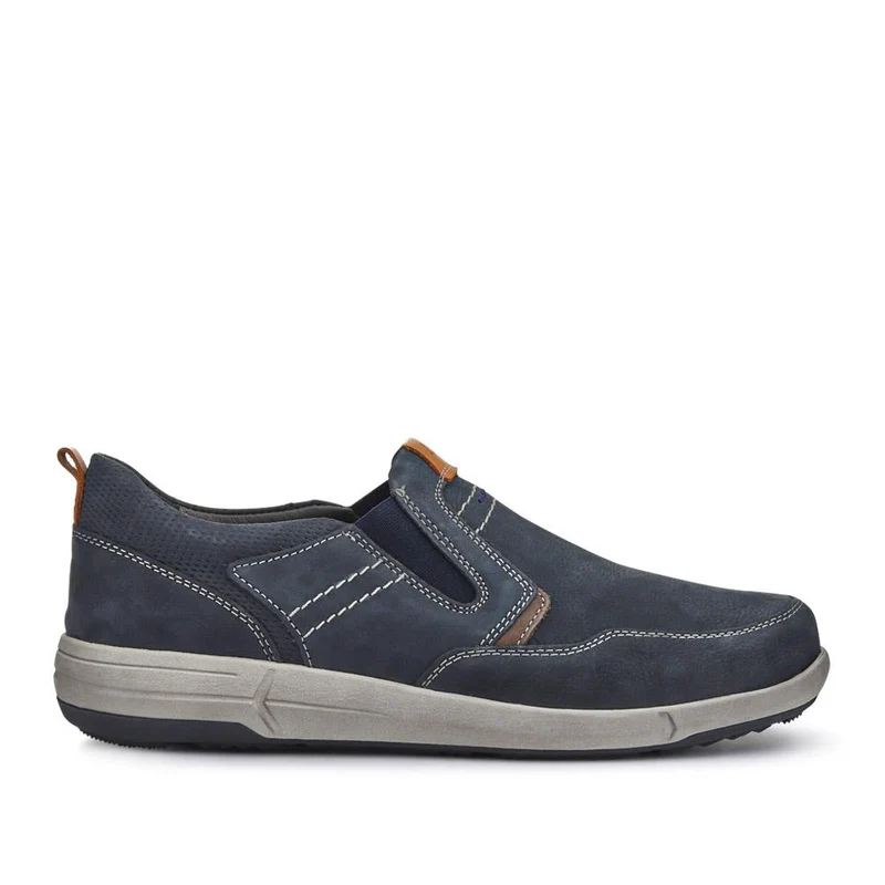 Wide-Fit Leather Slip-On Shoes - JOSEF41508 / 327 048 - Navy