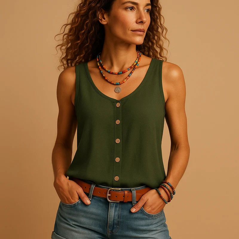 Top smanicato da donna con scollo a V | Moda estiva