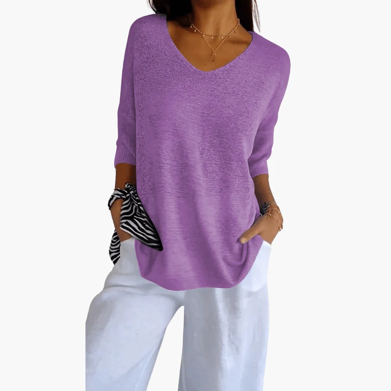 T-shirt donna scollo a V | Top casual base, manica corta estiva