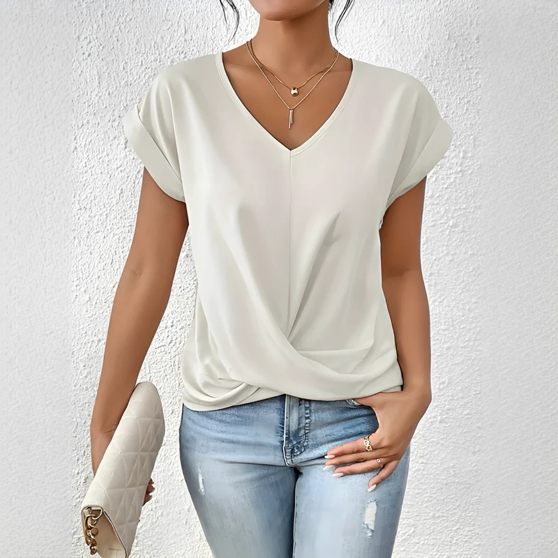Velanie - Lockeres V-Ausschnitt-Shirt