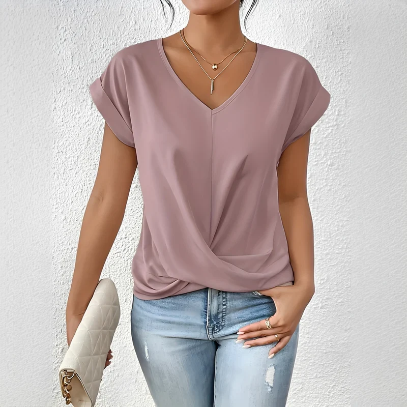 Velanie - Lockeres V-Ausschnitt-Shirt