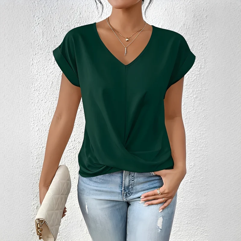 Velanie - Lockeres V-Ausschnitt-Shirt
