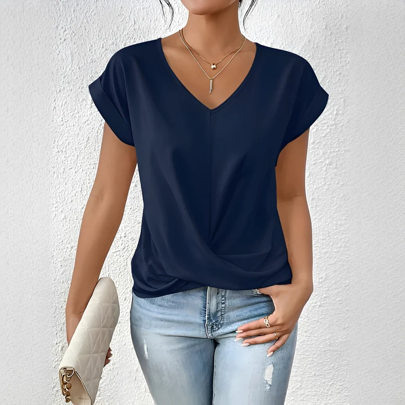 Velanie - Lockeres V-Ausschnitt-Shirt