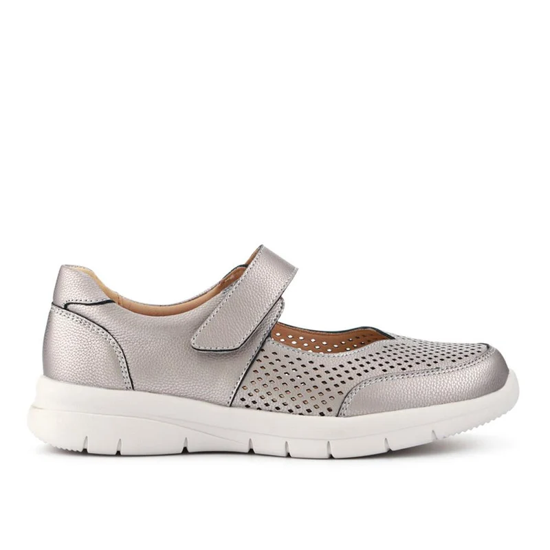 Wide Fit Chunky Leather Mary Janes - BRK41037 / 327 020 - Pewter