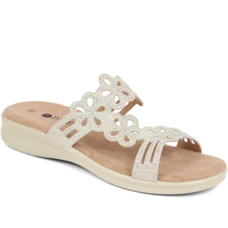 Embellished Floral Mules - POLY39025 / 325 441 - Light Grey