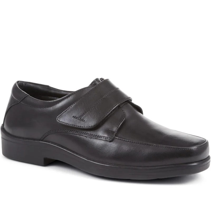Wide Fit Leather Touch-Fasten Shoes - THEST36005 / 323 286 - Black