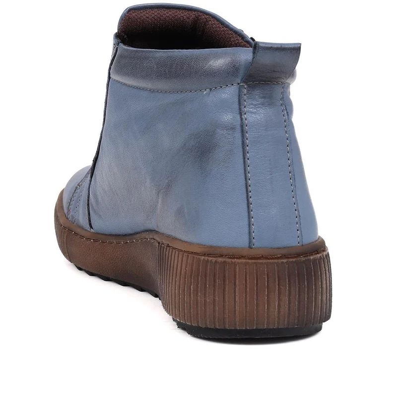 Leather Lace-Up Boots - HAK40013 / 326 039 - Denim