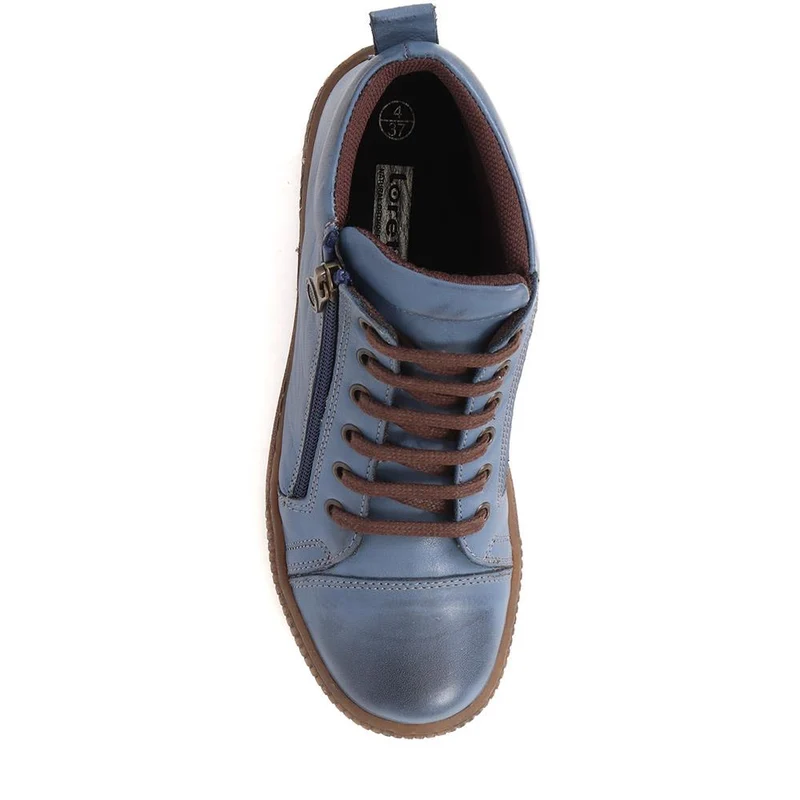 Leather Lace-Up Boots - HAK40013 / 326 039 - Denim