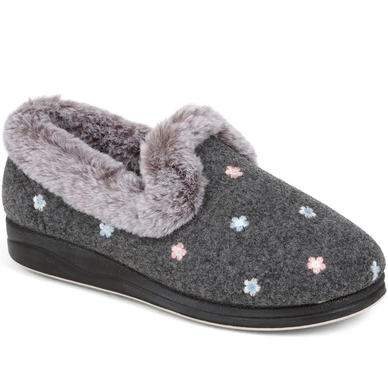 Floral Faux-Fur Slippers - QING38012 / 324 190