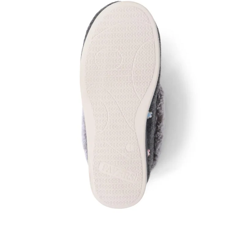 Floral Faux-Fur Slippers - QING38012 / 324 190 - Grey Floral