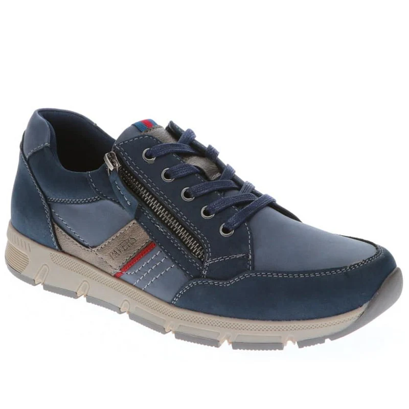 Wide Fit Leather Zip/Lace Trainers - WBINS40023 / 325 785 - Navy