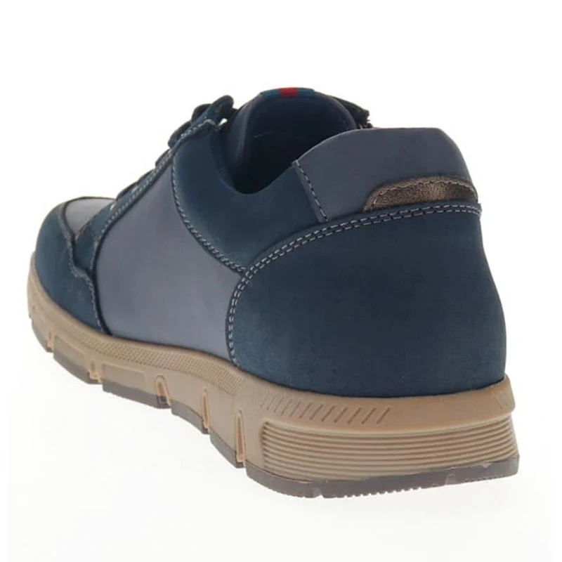 Wide Fit Leather Zip/Lace Trainers - WBINS40023 / 325 785 - Navy