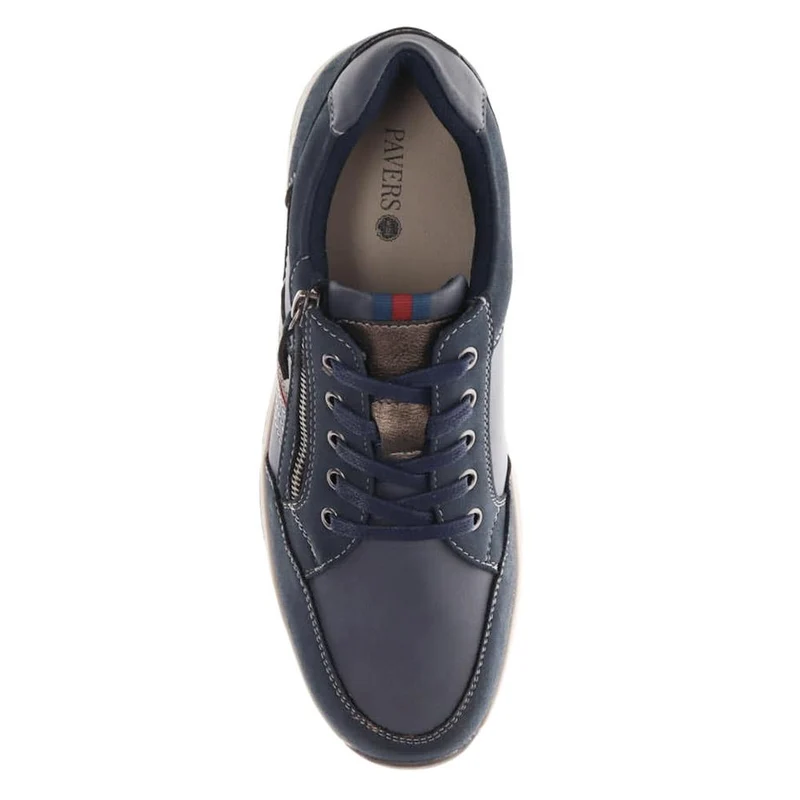 Wide Fit Leather Zip/Lace Trainers - WBINS40023 / 325 785 - Navy
