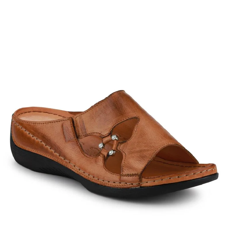 Leather Wedge-Heeled Mules - KARY41002 / 327 473 - Tan