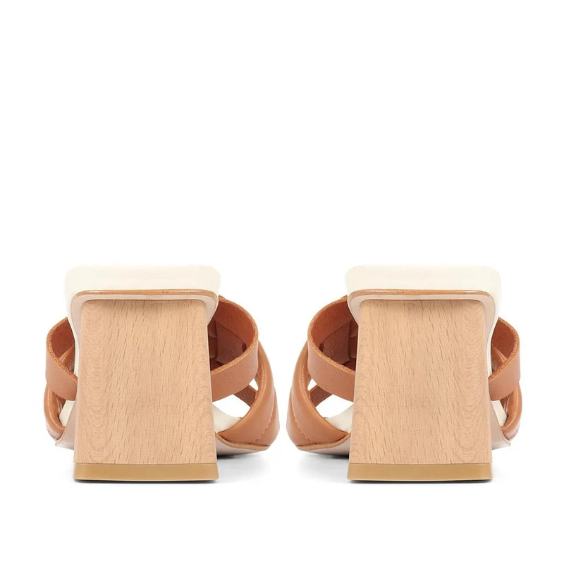 Pamela-02 Leather Block Heeled Mules - SINO35502 / 321 927 - Camel