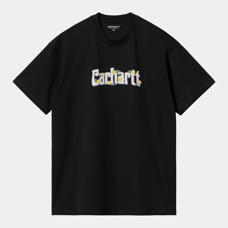 Carhartt WIP Herren Spin Script Kurzarm-Bio-T-Shirt – Schwarz