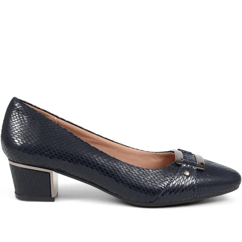 Heeled Court Shoe - WK38019 / 324 234 - Navy Snake