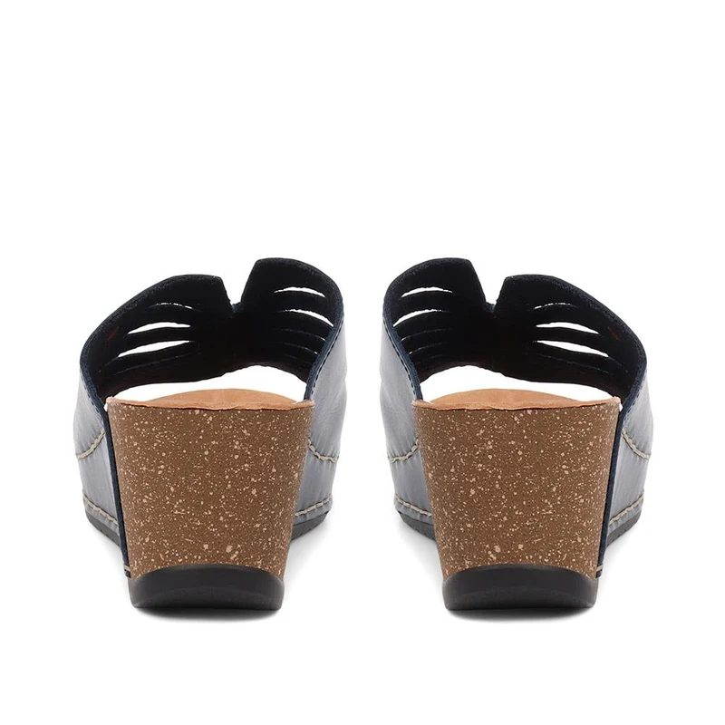 Fly Flot Wedge Heeled Mule Sandals - FLY37057 / 323 225 - Navy