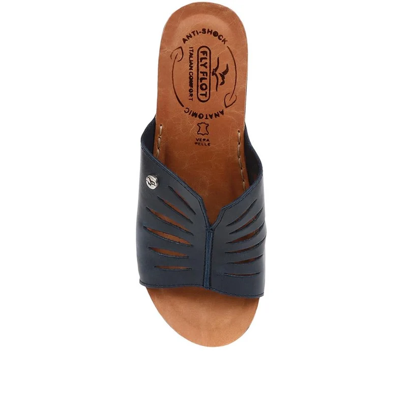 Fly Flot Wedge Heeled Mule Sandals - FLY37057 / 323 225 - Navy