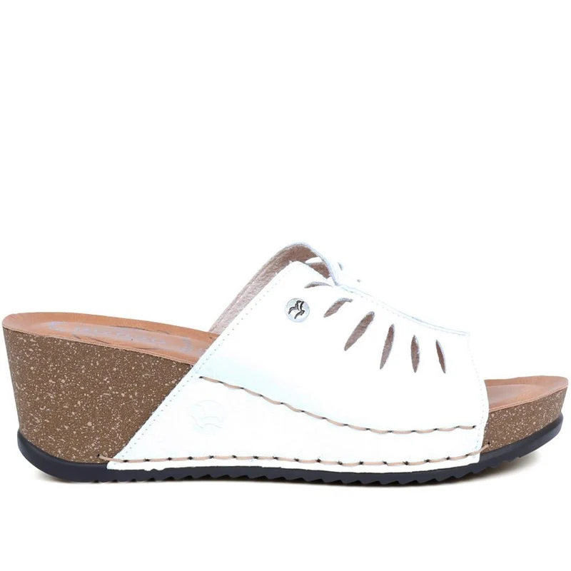 Fly Flot Wedge Heeled Mule Sandals - FLY37057 / 323 225 - White