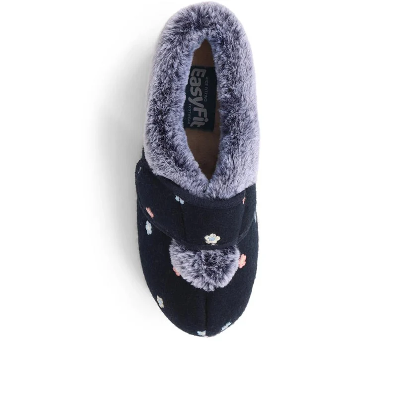Extra-Wide Fit Faux-Fur Flower Slippers - LISBET / 324 143 - Navy