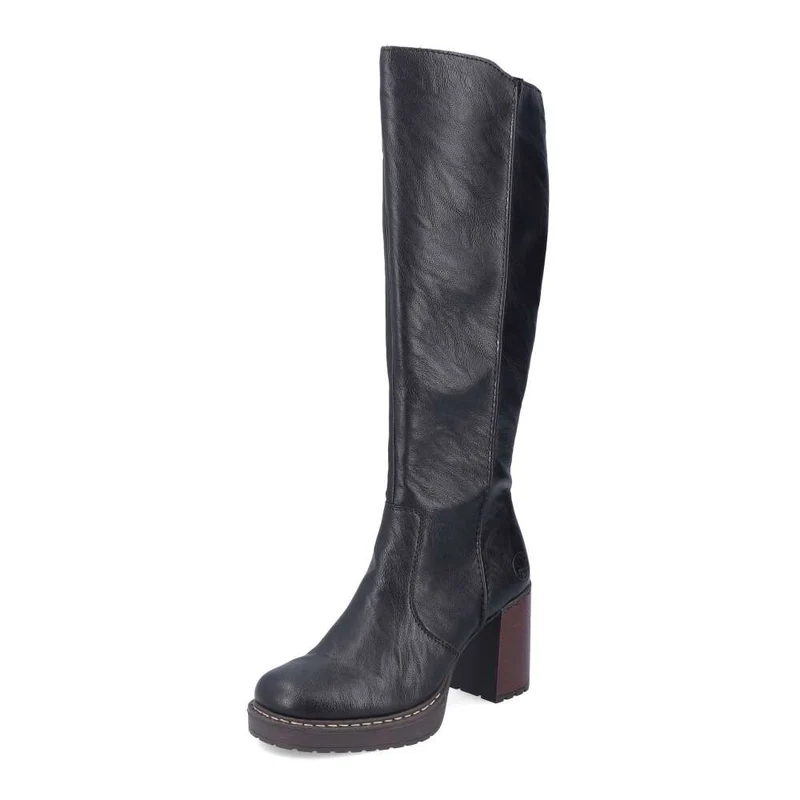 Rieker Modischer hoher Damenstiefel mit Blockabsatz – Schwarz