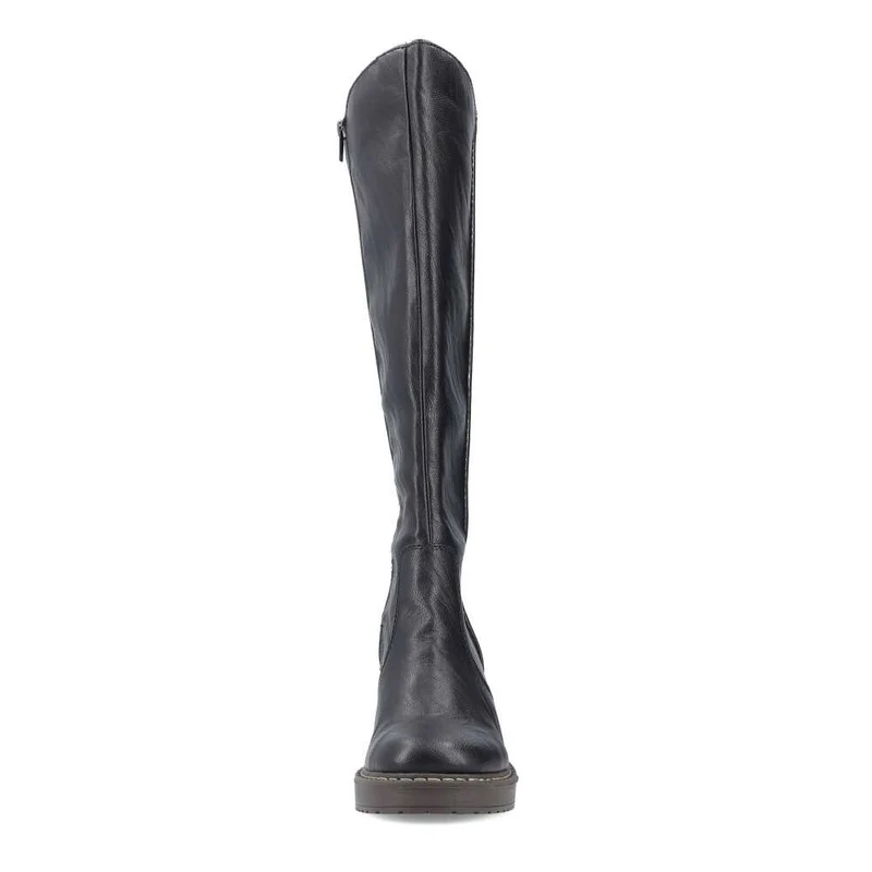 Rieker Modischer hoher Damenstiefel mit Blockabsatz – Schwarz