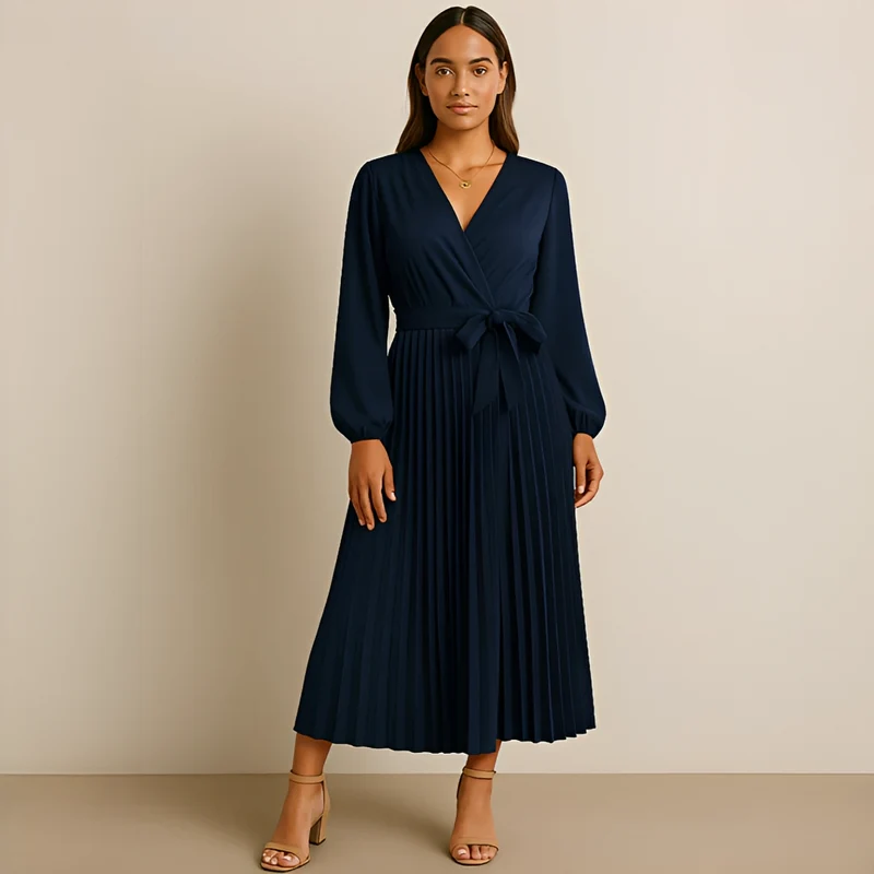 Naomi - Elegantes Kleid mit V-Ausschnitt und Raffungen