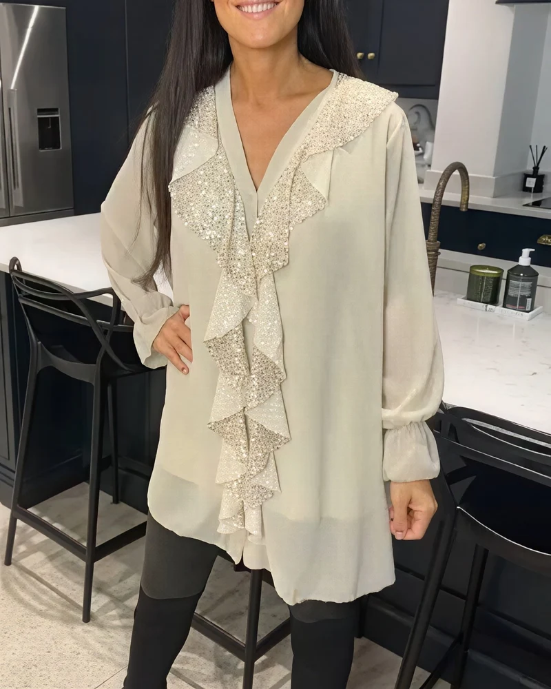 Aurora - Lange Bluse mit V-Ausschnitt