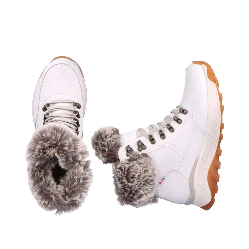 Rieker Damen R-Tex Wolle gefütterte Thermo-Leder-Modestiefel – Weiß