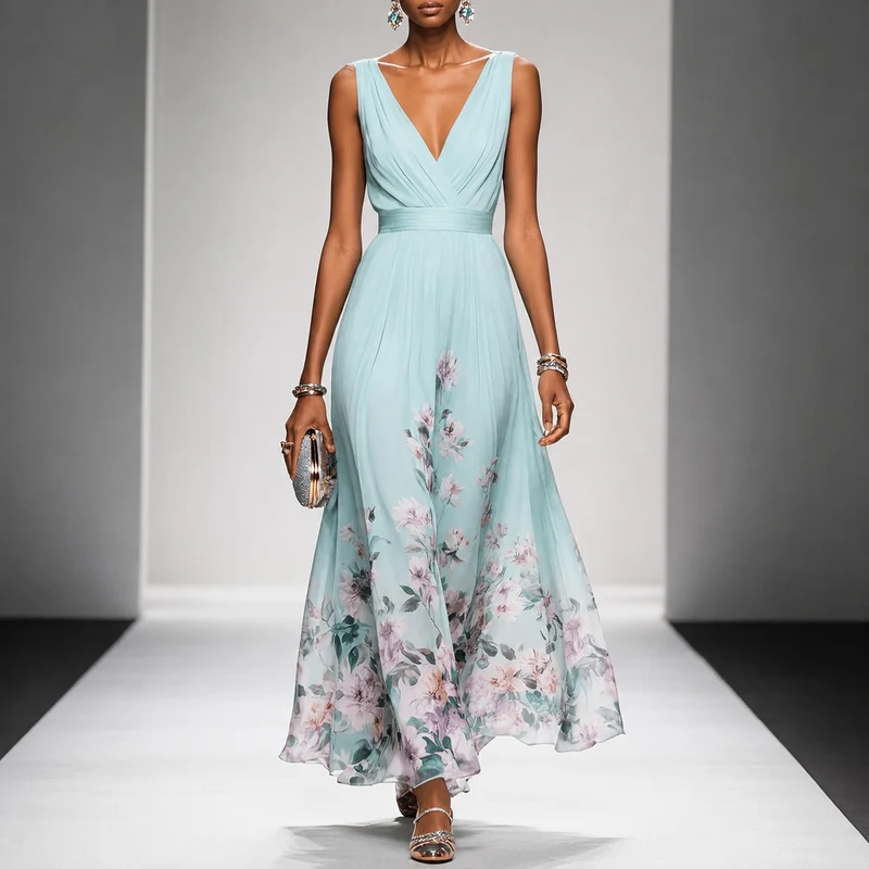 Tanisha - Florales Chiffon-Maxikleid