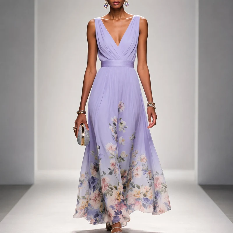 Tanisha - Florales Chiffon-Maxikleid