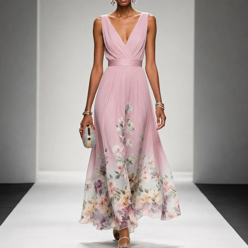 Tanisha - Florales Chiffon-Maxikleid