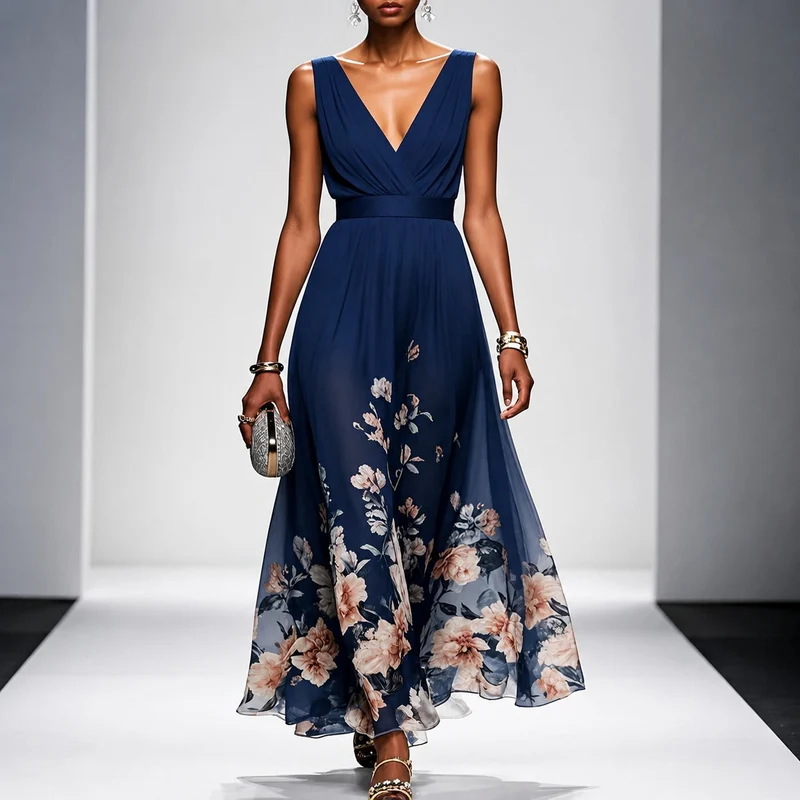 Tanisha - Florales Chiffon-Maxikleid