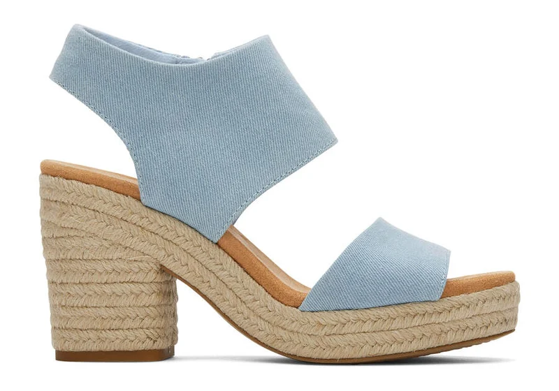 TOMS Plateau-Sandale „Mallorca“ für Damen – Pastellblau verwaschener Denim